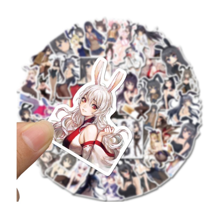 Combo Sticker BUNNY GIRL nhựa PVC không thấm nước, dán nón bảo hiểm, laptop, điện thoại, Vali, xe