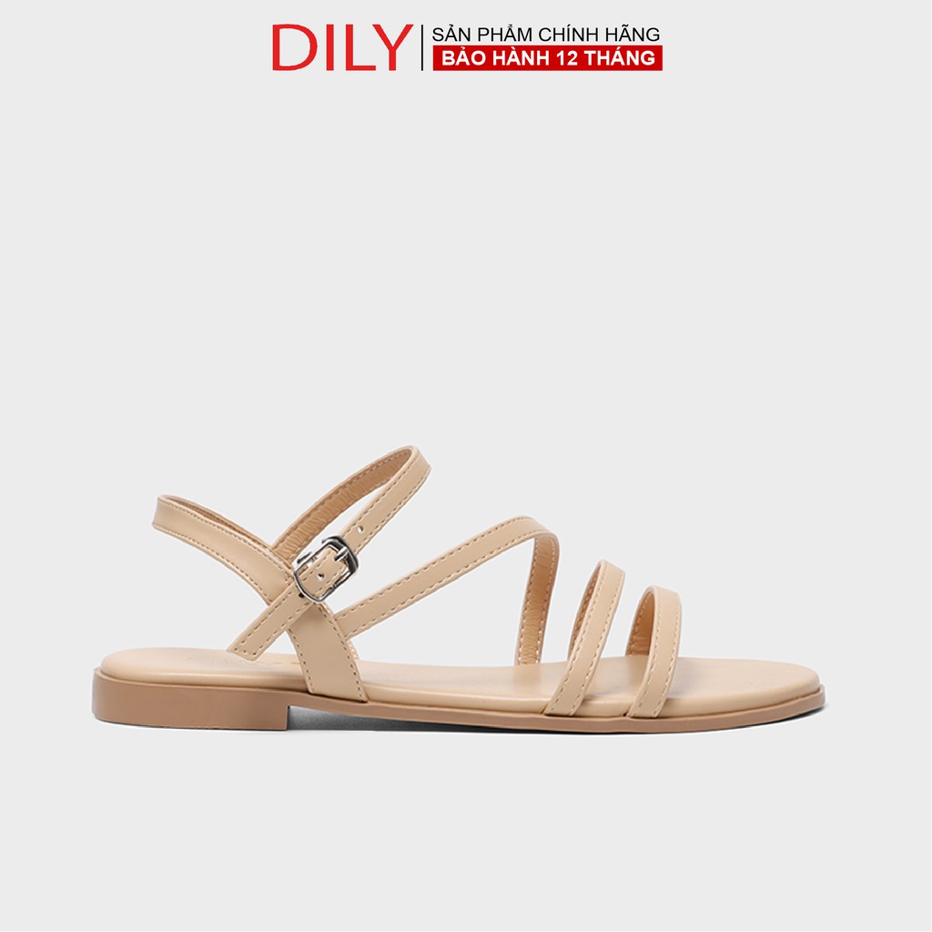 Giày Sandal DILY Phối Dây Thời Trang Gót 1cm Màu Kem_AA0183