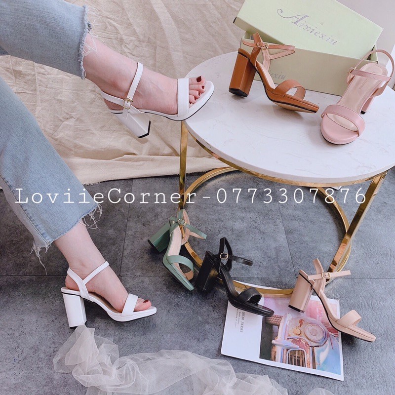 GIÀY CAO GÓT LOVIIECORNER - GUỐC SANDAL ĐẾ VUÔNG 9CM - SANDAL QUAI MẢNH ĐẾ ĐÚP - SANDAL CAO GÓT ĐÚP ĐẾ 10 PHÂN G200724