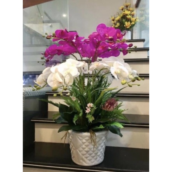 Hoa giả decor hoa giả trang trí lan hồ điệp cành 7 bông trang trí nhà cửa