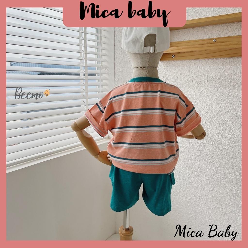 Đồ bộ cotton cho bé kẻ ngang hình bulldog có túi quần cho bé Mica baby QA18