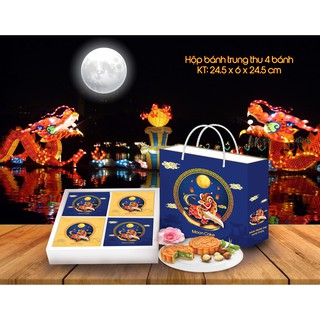 Vỏ hộp trung thu 4 bánh xanh đẹp, rẻ