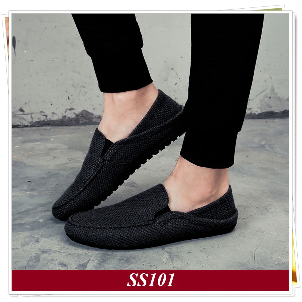 Giày lười nam Giày Nam Shop giày nam Giày đẹp Giày Vải Full Black SS101