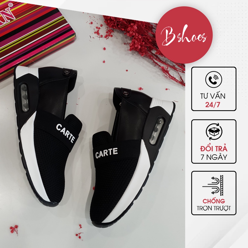 Giày Slipon, Sneaker Lười Nữ Độn Đế B SHOES Chất Lưới, Thoáng Khí, Cao 4 Phân