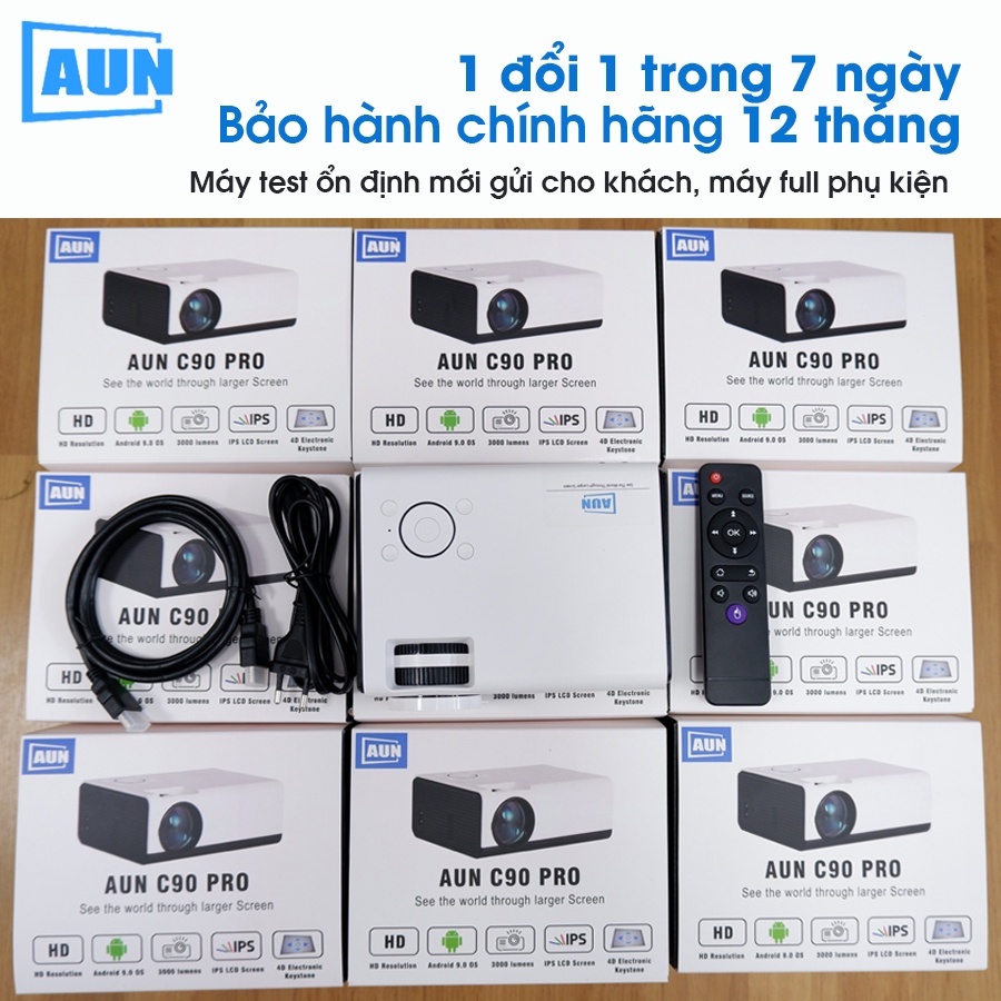 Máy chiếu mini AUN C90HD Plus - Độ phân giải thực chuẩn HD-Kết nối điện thoại, laptop- bảo hành 12 tháng