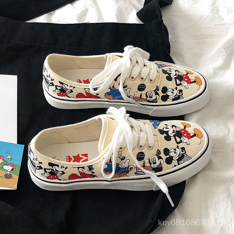 Giày vải Canvas cổ thấp in hình chuột Mickey kiểu Hàn Quốc thời trang mùa hè 2021