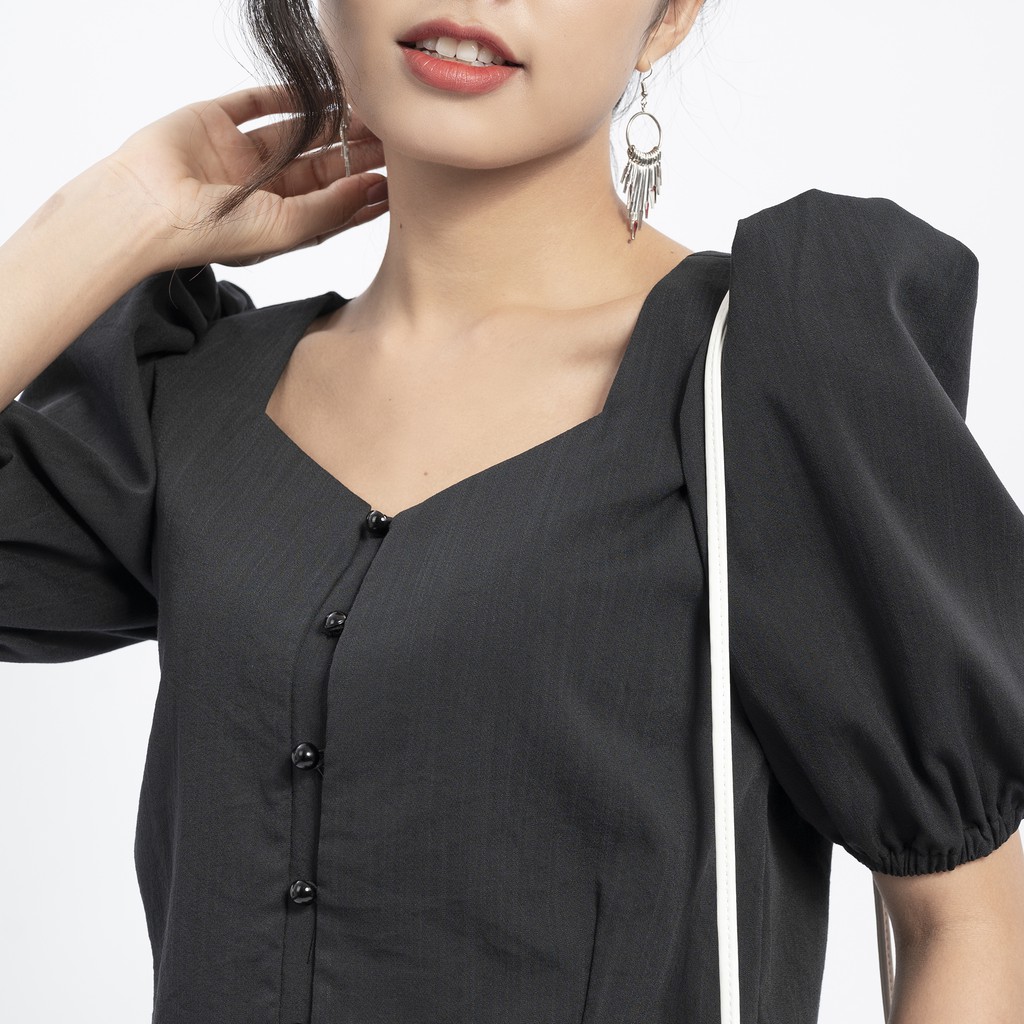 Áo croptop cổ v nữ tay bồng LYNEE mềm mát xinh dịu dàng CT02