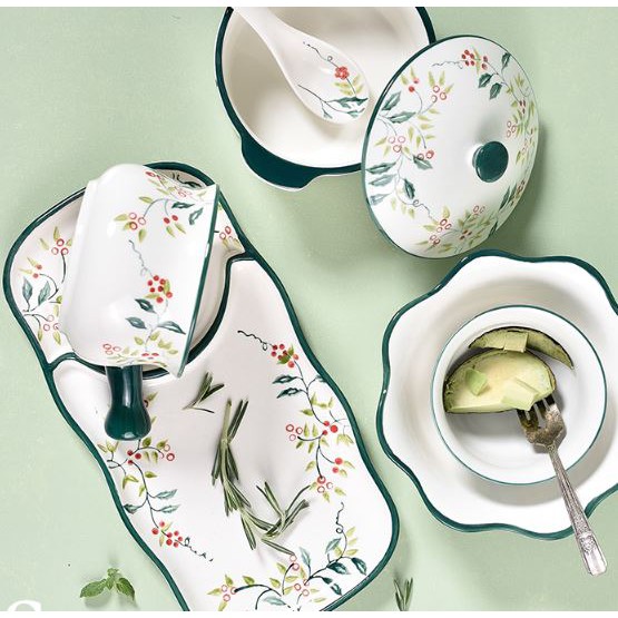 Bát đĩa sứ họa tiết vẽ tay Cỏ cây