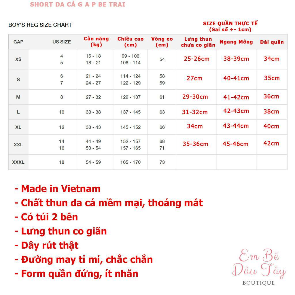 Quần short da cá bé trai 15-54kg. Quần đùi bé trai thun da cá