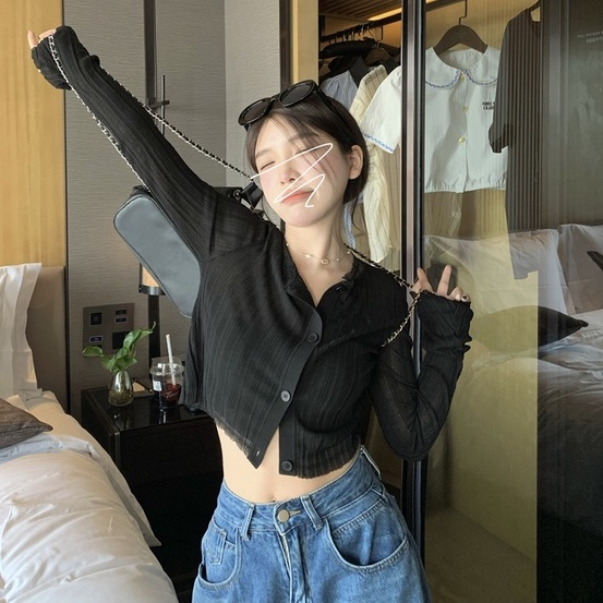 Áo khoác cardigan ZHELIHANGFEI dệt kim dài tay chống nắng eo cao thời trang cho nữ