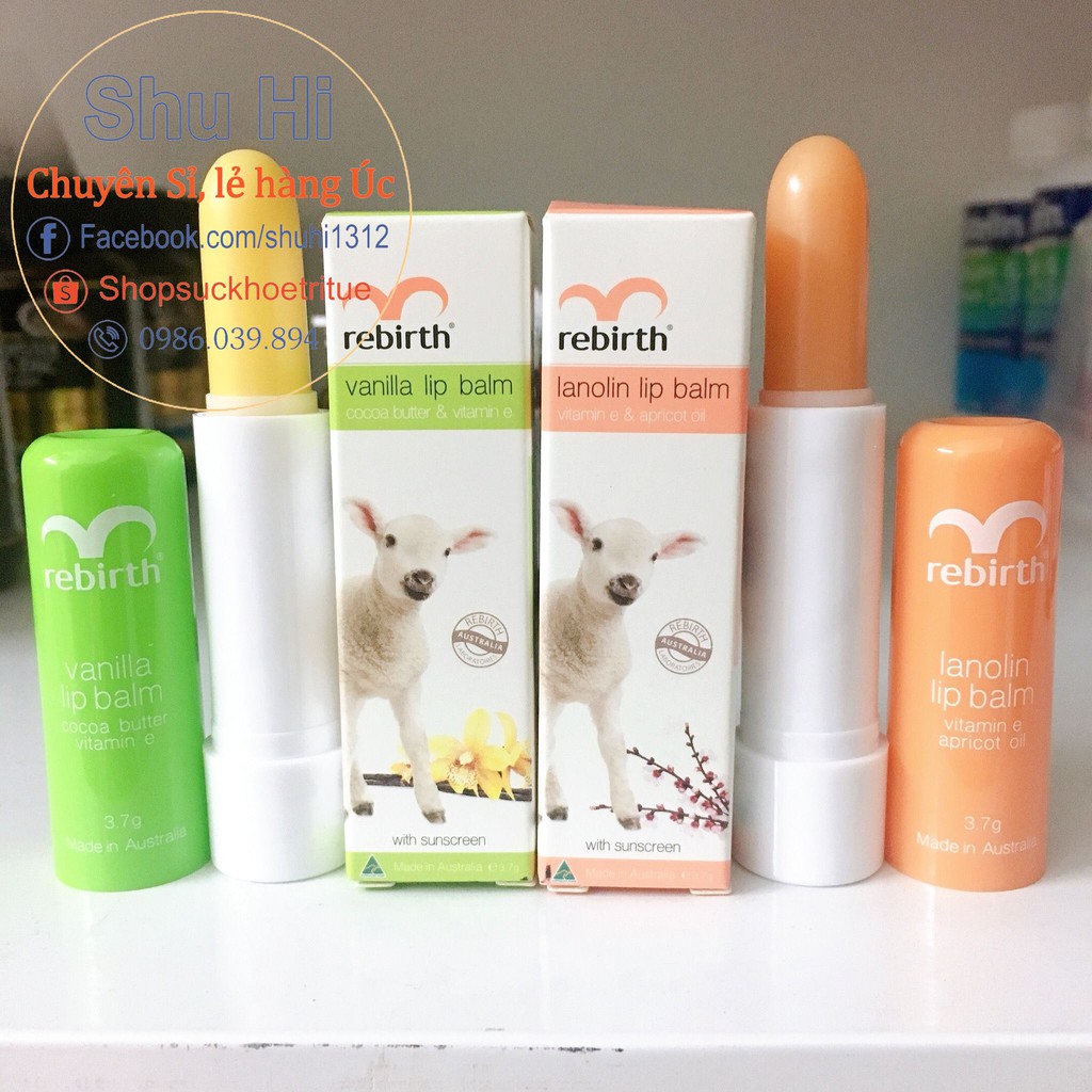 Son dưỡng môi, chống khô, chống thâm môi chiết suất nhau thai cừu Rebirth Lanolin Lip Balm, nội địa Úc