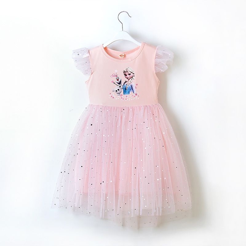 Ice Girl Phiêu lưu Lâu đài khiêu vũ Snow Queen Dress Trẻ em Váy lưới Tiên Cô gái Aisa Princess Dress Ngắn tay áo mỏng Váy