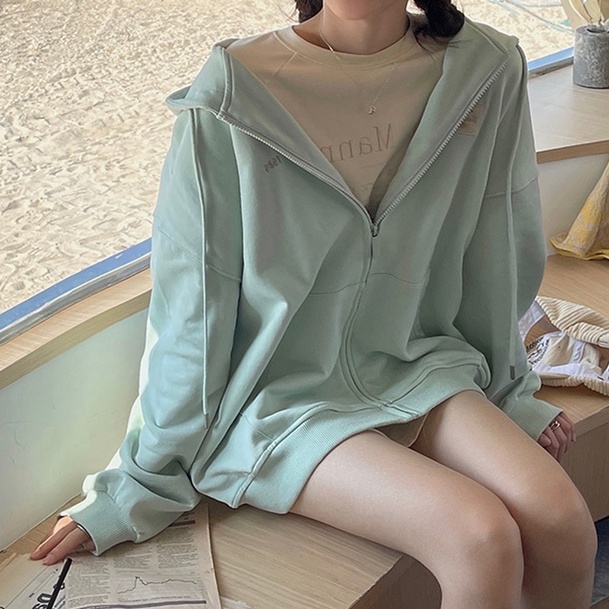 ZHELIHANGFEI Áo Khoác Cardigan Có Mũ Trùm Tay Dài Dáng Rộng Kiểu Dáng Ngọt Ngào Xinh Xắn