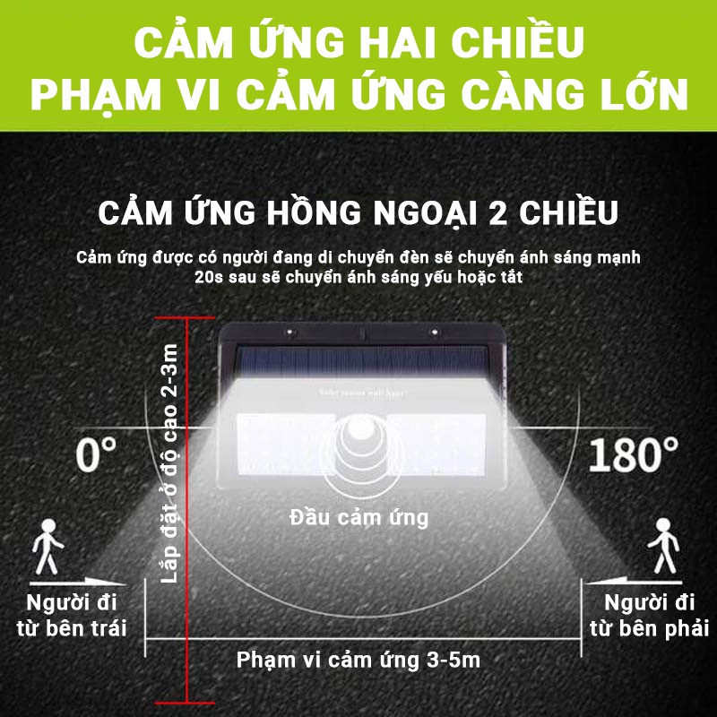 Đèn LED treo tường cảm ứng thông minh 60 bóng LED, sử dụng pin năng lượng mặt trời, không tốn tiền điện, dễ dàng lắp đặt