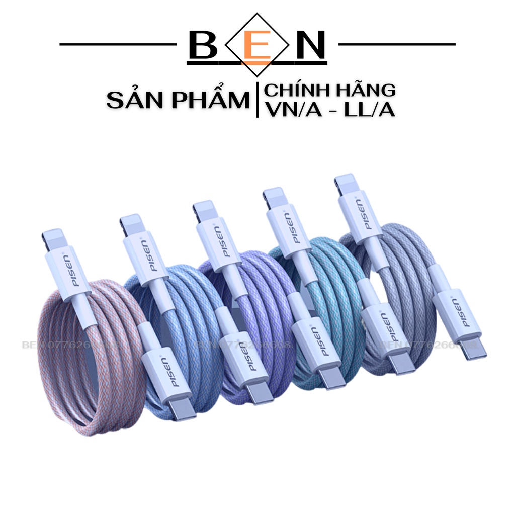 Cáp sạc nhanh PISEN 20w stype-c to nhiều màu sắc dùng cho 13 promax 12 promax 11 promax xsmax 8plus