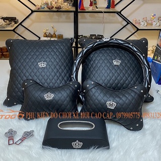 Set gối tựa lưng gối tựa cổ vương miện đính đá sang trọng loại 1