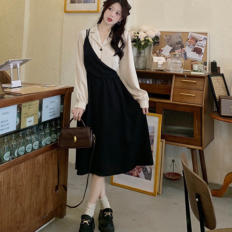 Đầm midi SUXI chữ A hai mảnh tay dài dáng ôm phong cách cổ điển dành cho nữ