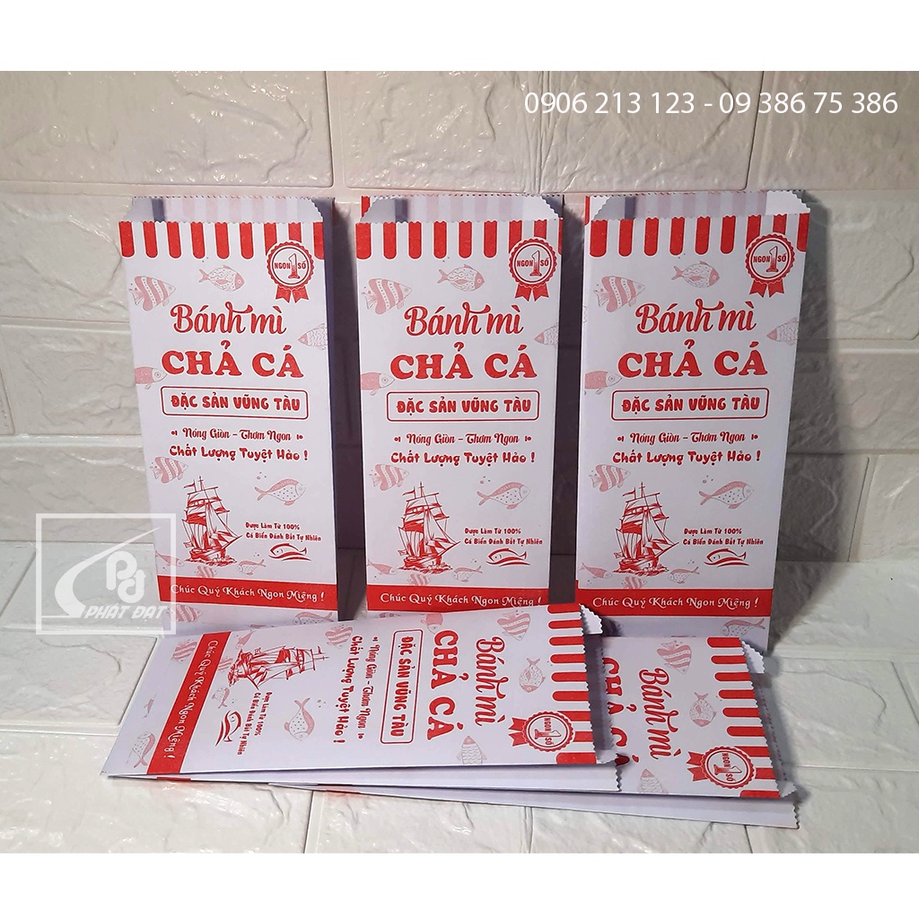 Túi Giấy Bánh mì Chả Cá Nóng Đặc sản Vũng Tàu in sẵn 100 cái