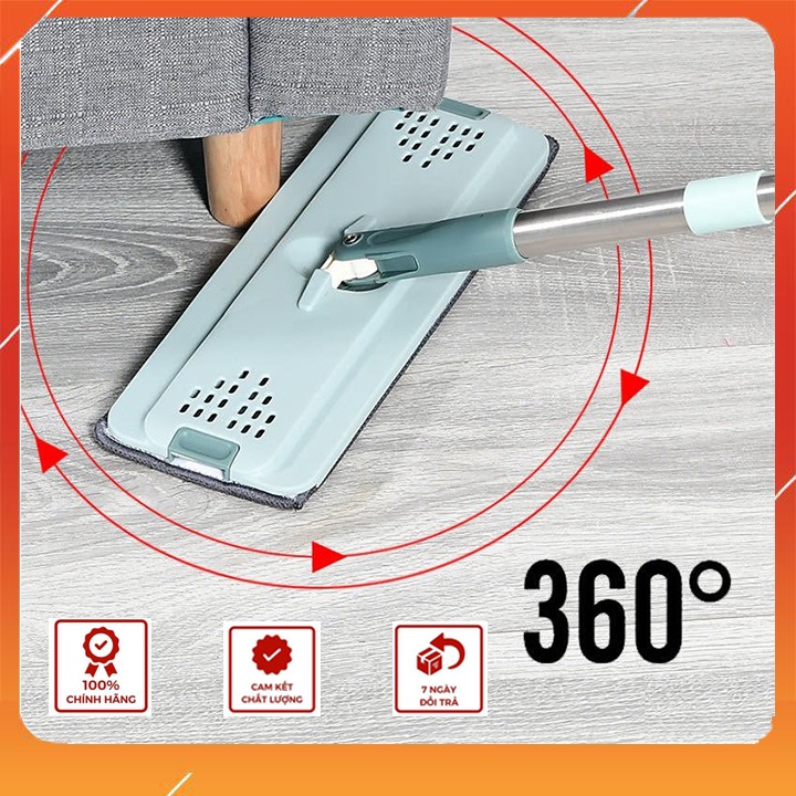 Bộ cây lau nhà xoay 360 độ tự vắt thông minh 2 vách ngăn cao cấp loại to, dầy dặn (Tặng kèm thùng, 2 miếng lau)