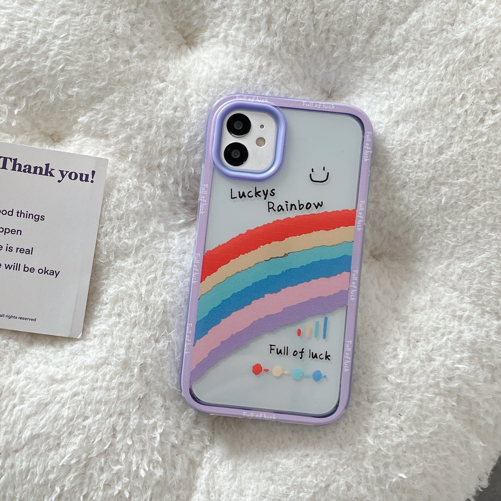 Ốp Điện Thoại TPU Silicon Mềm Trong Suốt Hình Mặt Cười Và Cầu Vồng 3 Trong 1 Cho iPhone 13 12 11 Pro Max XS XR 8 7 Plus