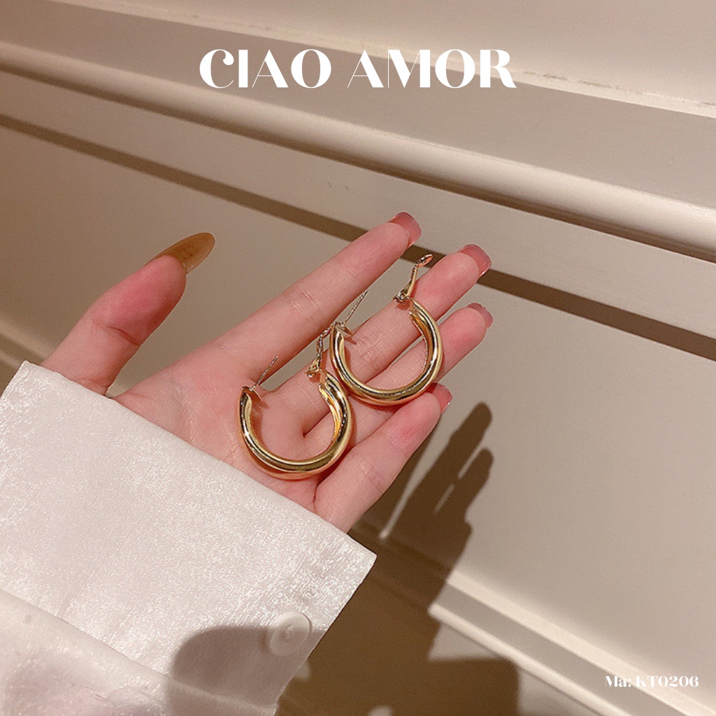 Khuyên tai nữ, Bông tai tròn trơn bản to sang trọng Trang sức Ciao Amor - KT0206