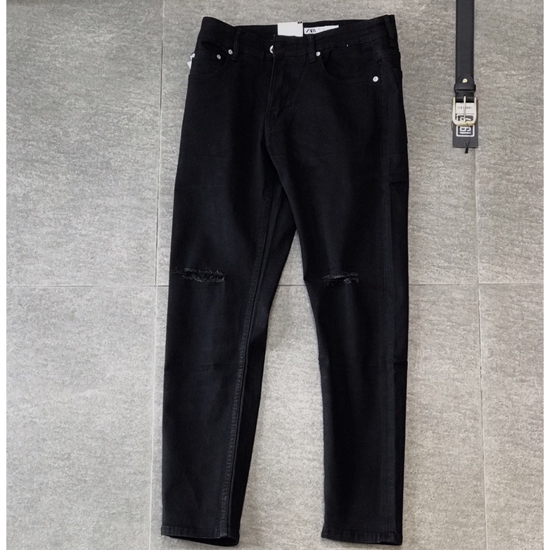 Quần skinny jeans , jeans đen rách gối nam ZARA QD04 dày dặn