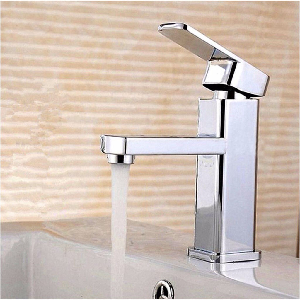 Vòi chậu lavabo nóng lạnh INOX 304 (dáng vuông) + Kèm 1 đôi dây cấp + phụ kiện lắp đặt