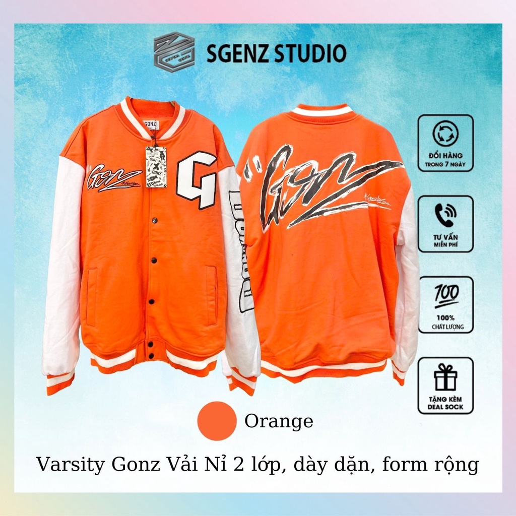 Varsity jacket Gonz vải nỉ dày dặn, Áo khoác nỉ form rộng phong cách