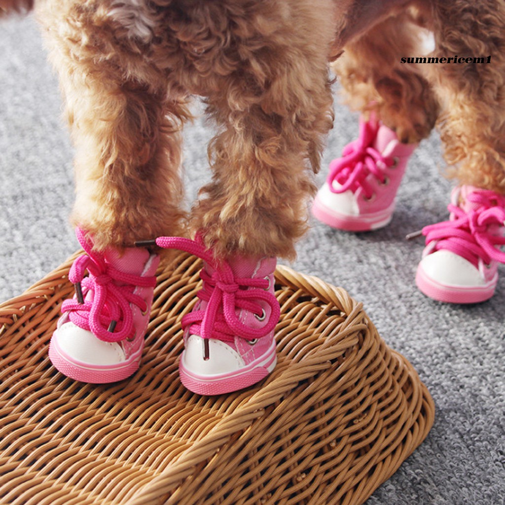 Bộ 4 chiếc giày sneaker thoáng khí chống trượt dễ thương dành cho thú cưng