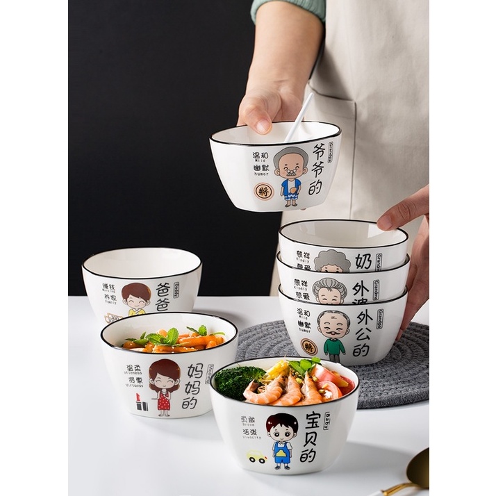 Bát Sứ, Chén sứ hình Gia Đình Ông , Bà, Bố, Mẹ , Con Trai, Con Gái.