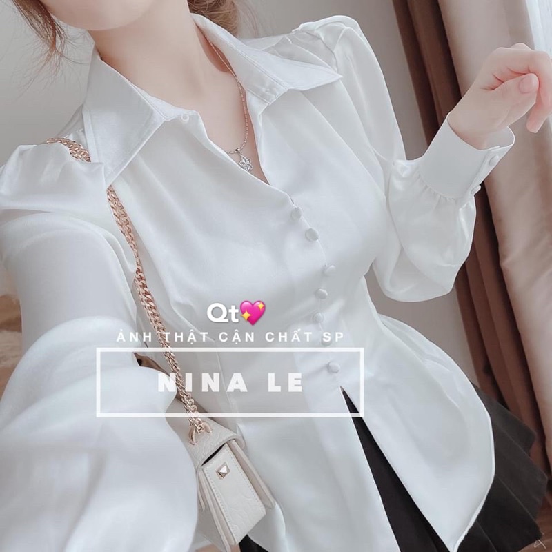 Áo sơ mi lụa tiểu thư cúc bọc buộc lưng SM1668 - Nhinhi Shop