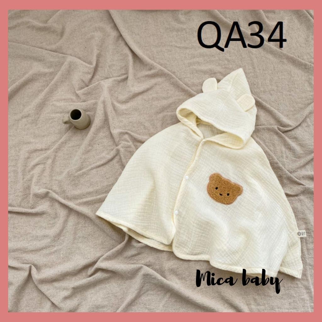 Áo choàng thu đông chất liệu xô muslin đính gấu dễ thương cho bé QA34 Mica Baby