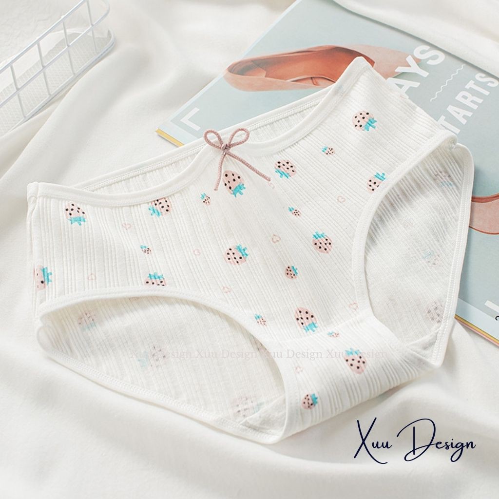 Quần lót cotton nữ Wexuu Design, Quần lót nữ phối viền chất cotton co dãn thoáng khí họa tiết ngọt ngào QC26