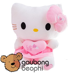 GẤU BÔNG KITTY ÔM TIM THÊU SIZE 30CM