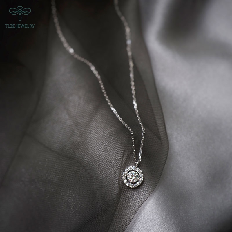 Dây chuyền bạc nữ TLEE mặt đá tròn đính đá mẫu mới sang trọng TleeJewelry D0142