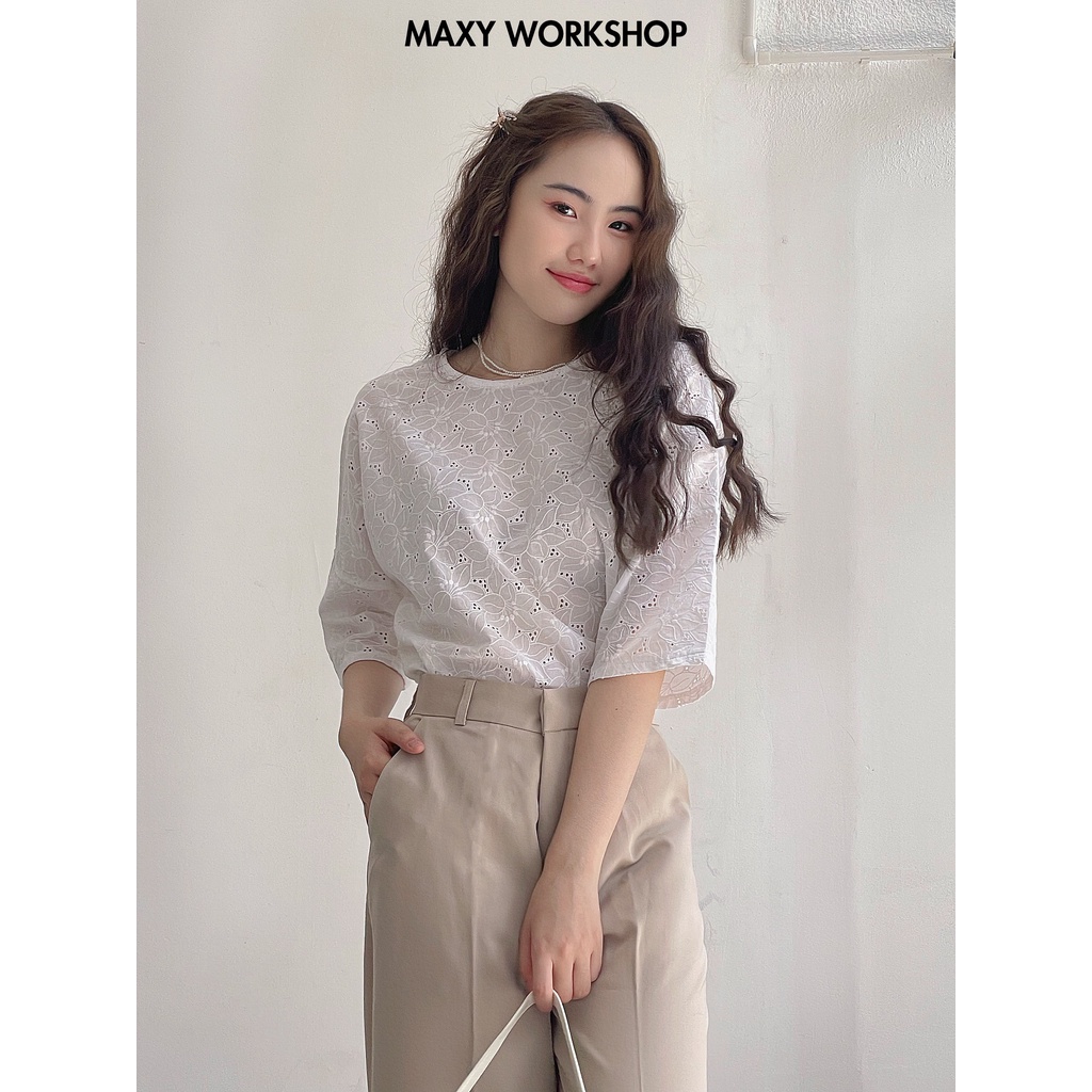 Áo xô thêu kiểu bánh bèo tiểu thư Floral Lace Top Maxy Workshop