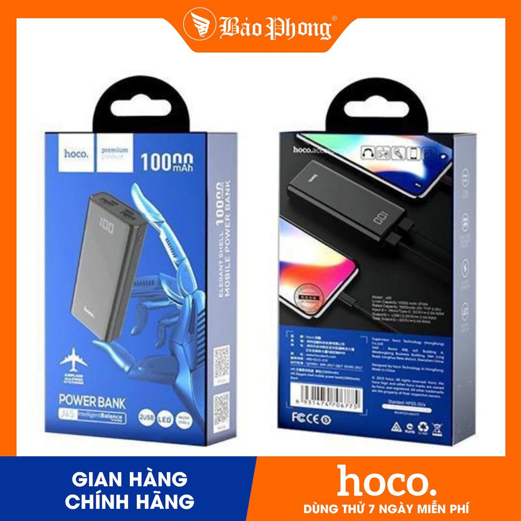 Pin dự phòng HOCO J45 10000MAH 2 cổng sạc cho iPhone 11 12 6 7 8 Plus X Max Samsung Oppo IP nhỏ gọn sạc nhanh du lịch