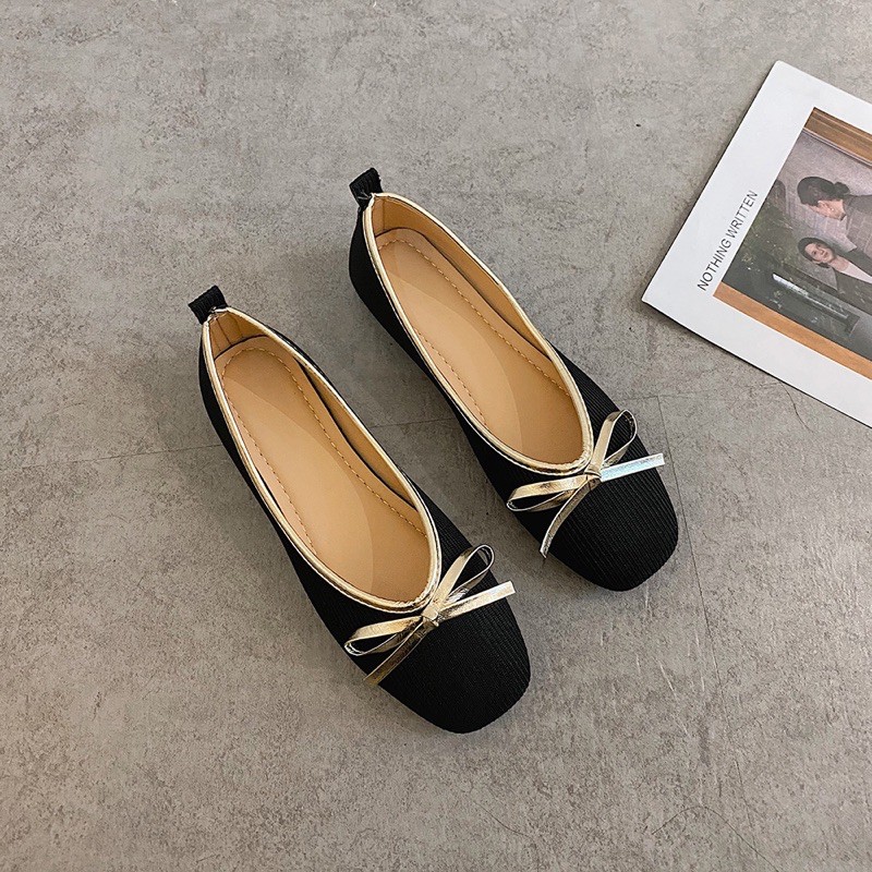 Giày búp bê đế bệt hài nữ da lộn đính nơ doraeshoppp tiểu thư