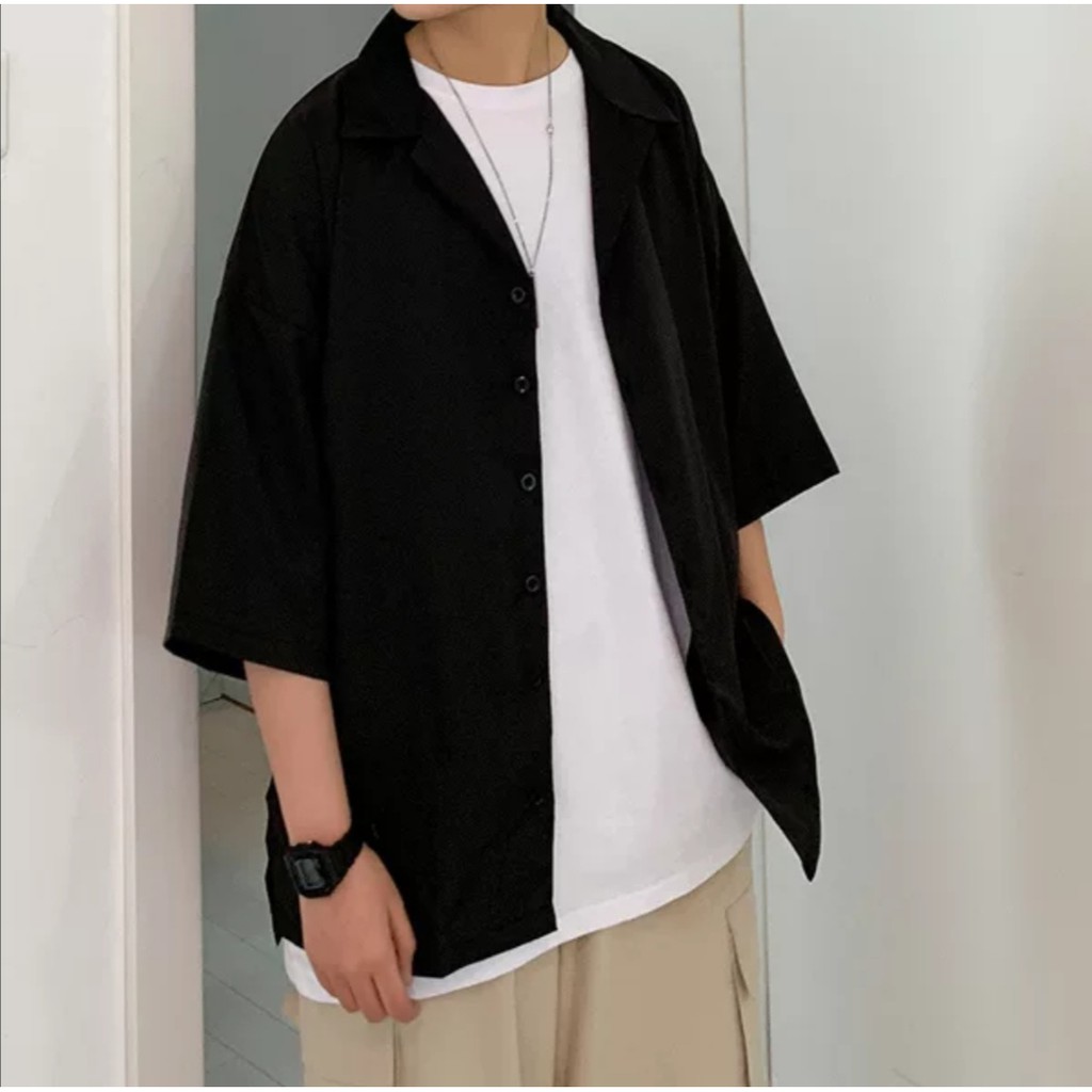 Áo sơ mi tay ngắn nam nữ form rộng sơ mi cổ vest unisex Hàn Quốc, chất vải lụa dãn SMV02 | BigBuy360 - bigbuy360.vn