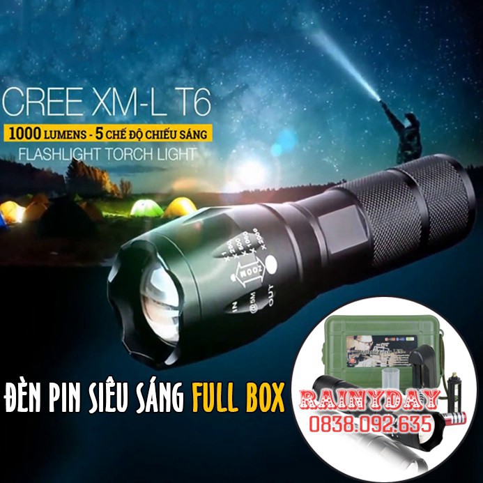 Đèn pin siêu sáng bóng led xml t6 police bin mini cầm tay chống nước tự vệ chuyên dụng [ full box ]