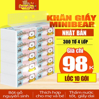 Khăn giấy rút minibear Nhật 300 tờ 4 lớp mềm mại dẻo dai