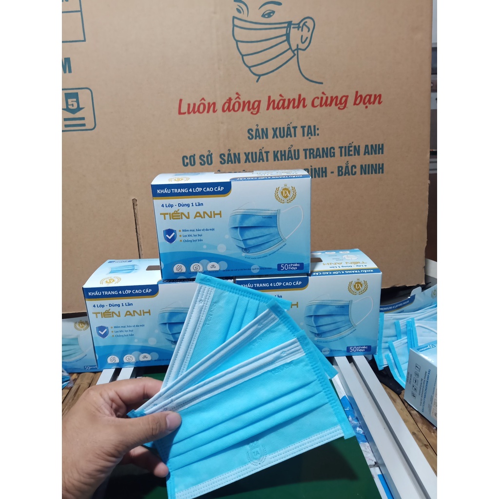 Hộp 50 chiếc Khẩu trang y tế 4 lớp kháng khuẩn màu xanh dương