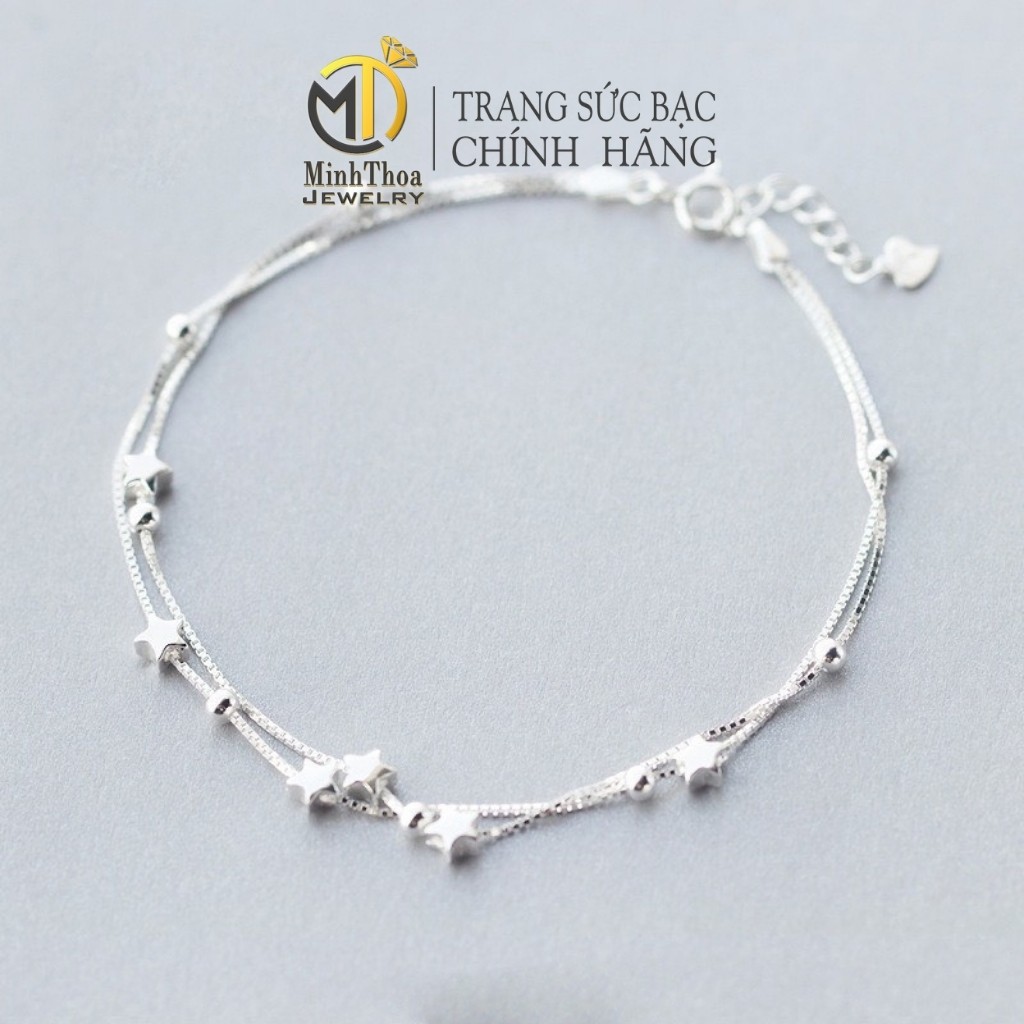 Lắc chân nữ bạc đẹp, lắc chân đôi sao nhỏ 2 vòng trang sức bạc 925- Minh Thoa Jewelry