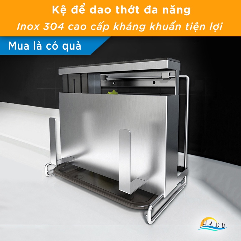 Kệ để dao thớt đa năng inox cao cấp nhà bếp treo tường kháng khuẩn, giá để dao thớt inox 304 tiện lợi HADU