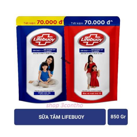 Sữa tắm Lifebuoy túi 850g loại xanh, đỏ