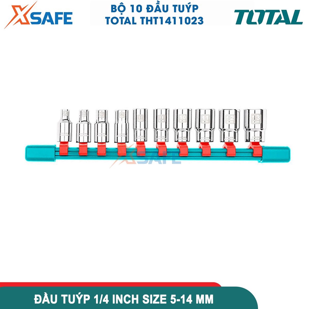 Bộ 10 đầu tuýp 1/4 inch, kích thước  5-6-7-8-9-10-11-12-13-14mm chất liệu 50BV30, thép CrV xử lý nhiệt mạ crom
