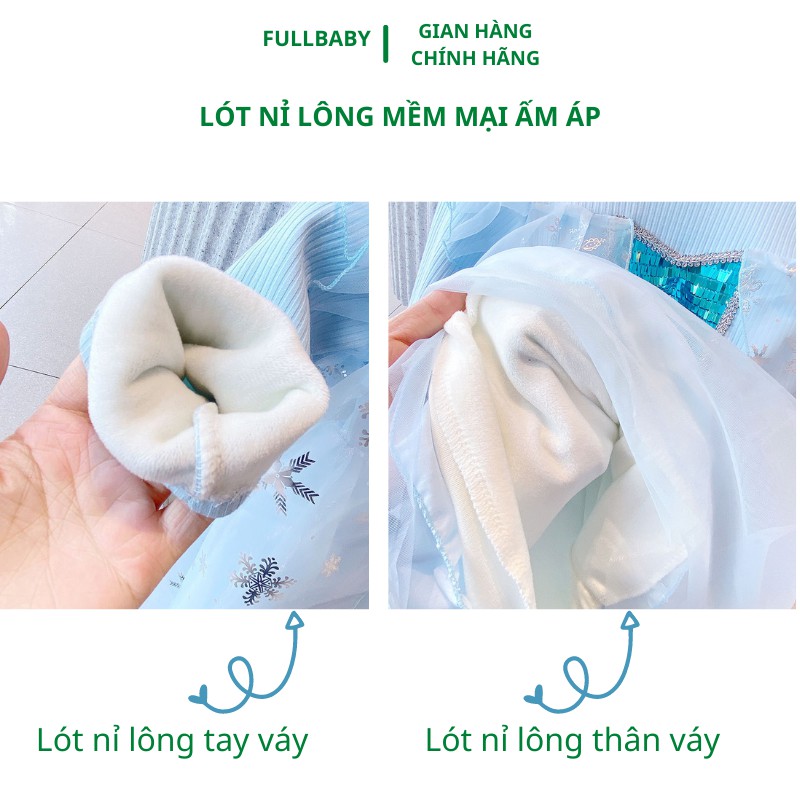 Váy elsa dài tay cho bé len gân lót nỉ ấm áp dễ thương mẫu mới 2022