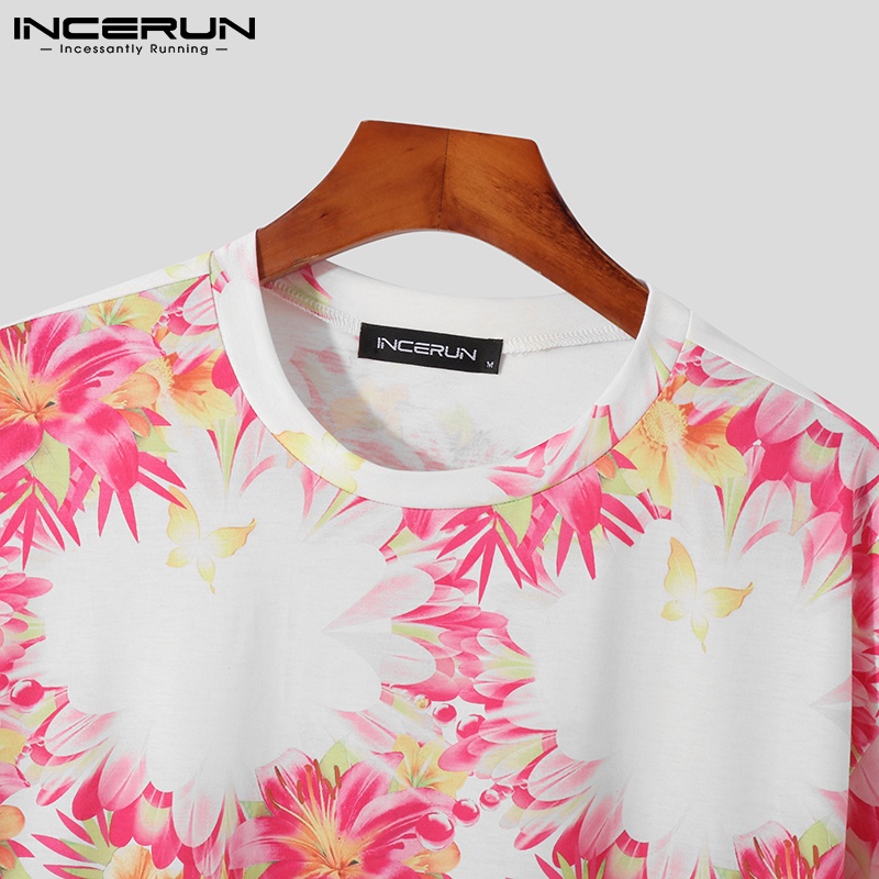INCERUN Áo Thun Tay Ngắn Dáng Rộng In Họa Tiết Thời Trang Đi Biển Mùa Hè Cho Nam