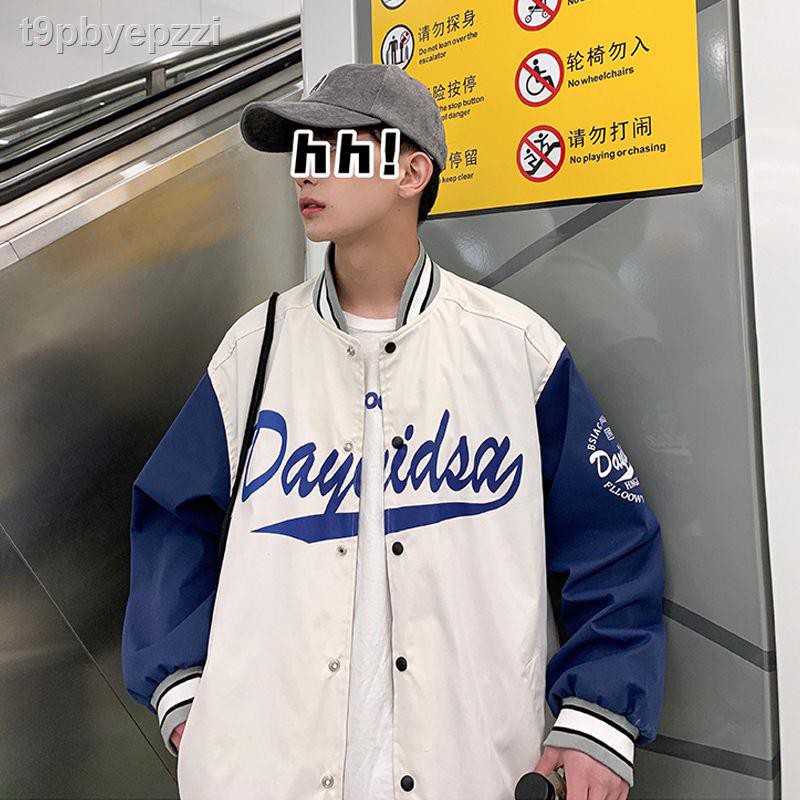 ☜✢Đồng phục bóng chày kết hợp màu áo khoác lỏng lẻo Hàn Quốc đẹp trai phong cách bf nam sinh mùa xuân Hồng Kông