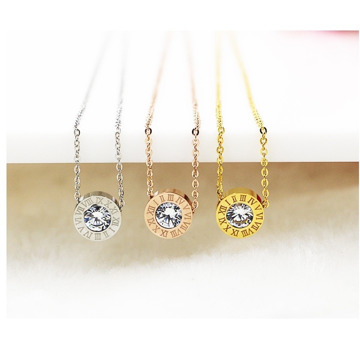 Dây Chuyền Mặt Tròn In Số La Mã Titan Ko Đen TT 1817